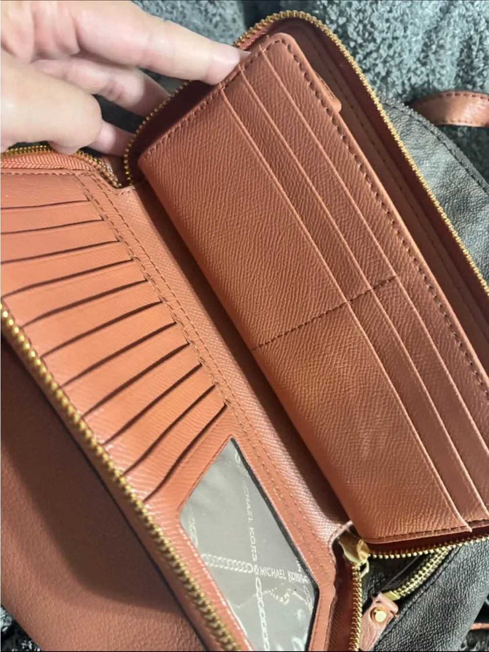 Michael Kors Brown Monogram with Coral Trim Backpack